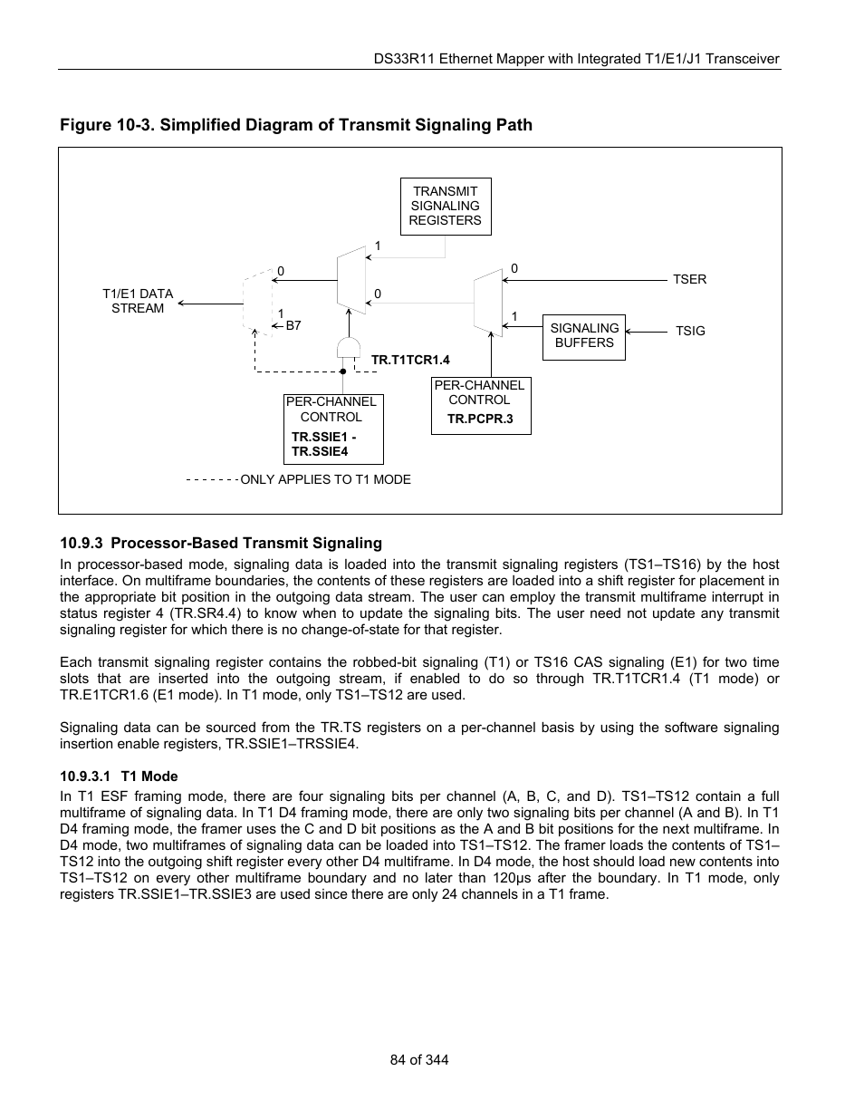 3 processor-based transmit signaling, 1 t1 mode, Processor-based transmit signaling | Maxim Integrated DS33R11 User Manual | Page 84 / 344