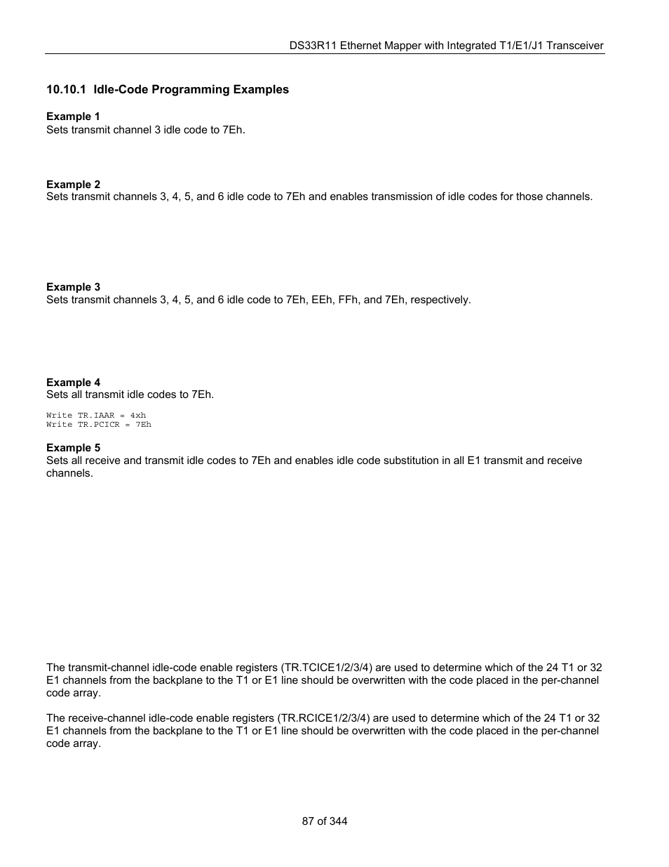 1 idle-code programming examples, Idle-code programming examples | Maxim Integrated DS33R11 User Manual | Page 87 / 344