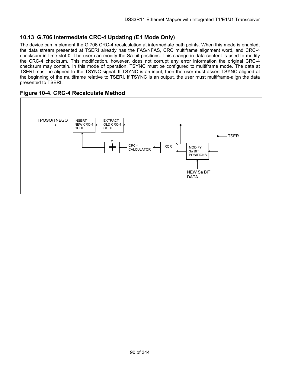 G.706 i, Ntermediate, Crc-4 u | Pdating, E1 m, Figure 10-4. crc-4 recalculate method | Maxim Integrated DS33R11 User Manual | Page 90 / 344