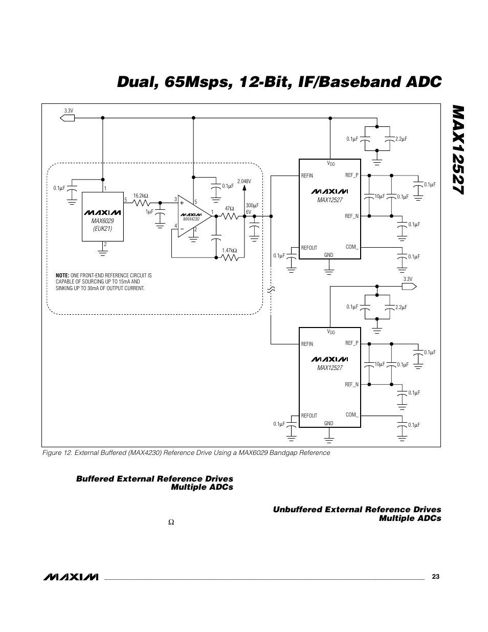 Buffered external reference drives multiple adcs, Unbuffered external reference drives multiple adcs | Maxim Integrated MAX12527 User Manual | Page 23 / 28