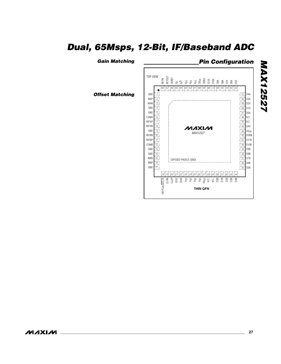 Pin configuration, Gain matching, Offset matching | Maxim Integrated MAX12527 User Manual | Page 27 / 28