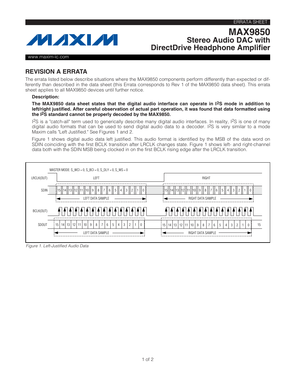 Maxim Integrated MAX9850 User Manual | 2 pages