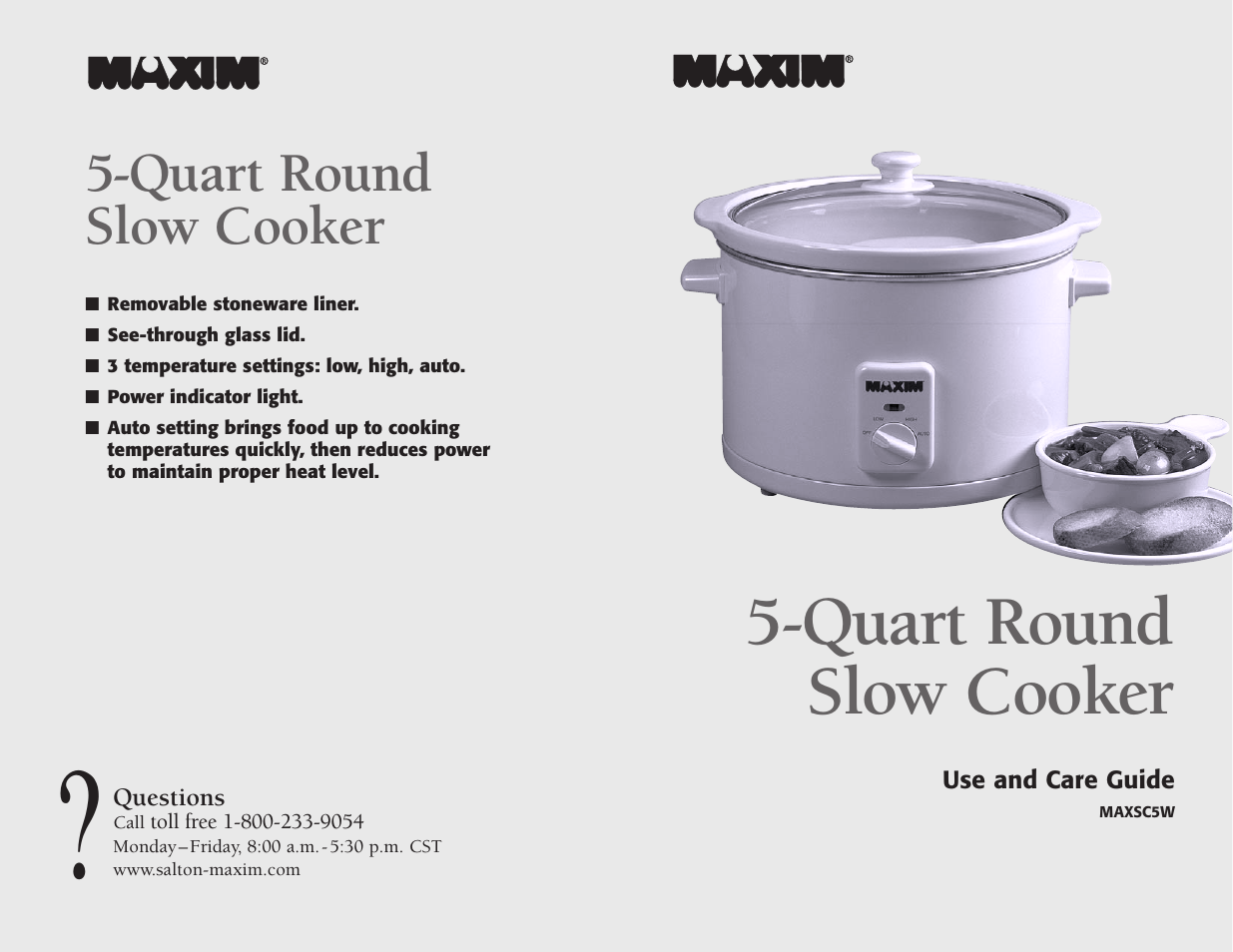 Quart round slow cooker | Maxim Integrated MAXSC5W User Manual | Page 25 / 26