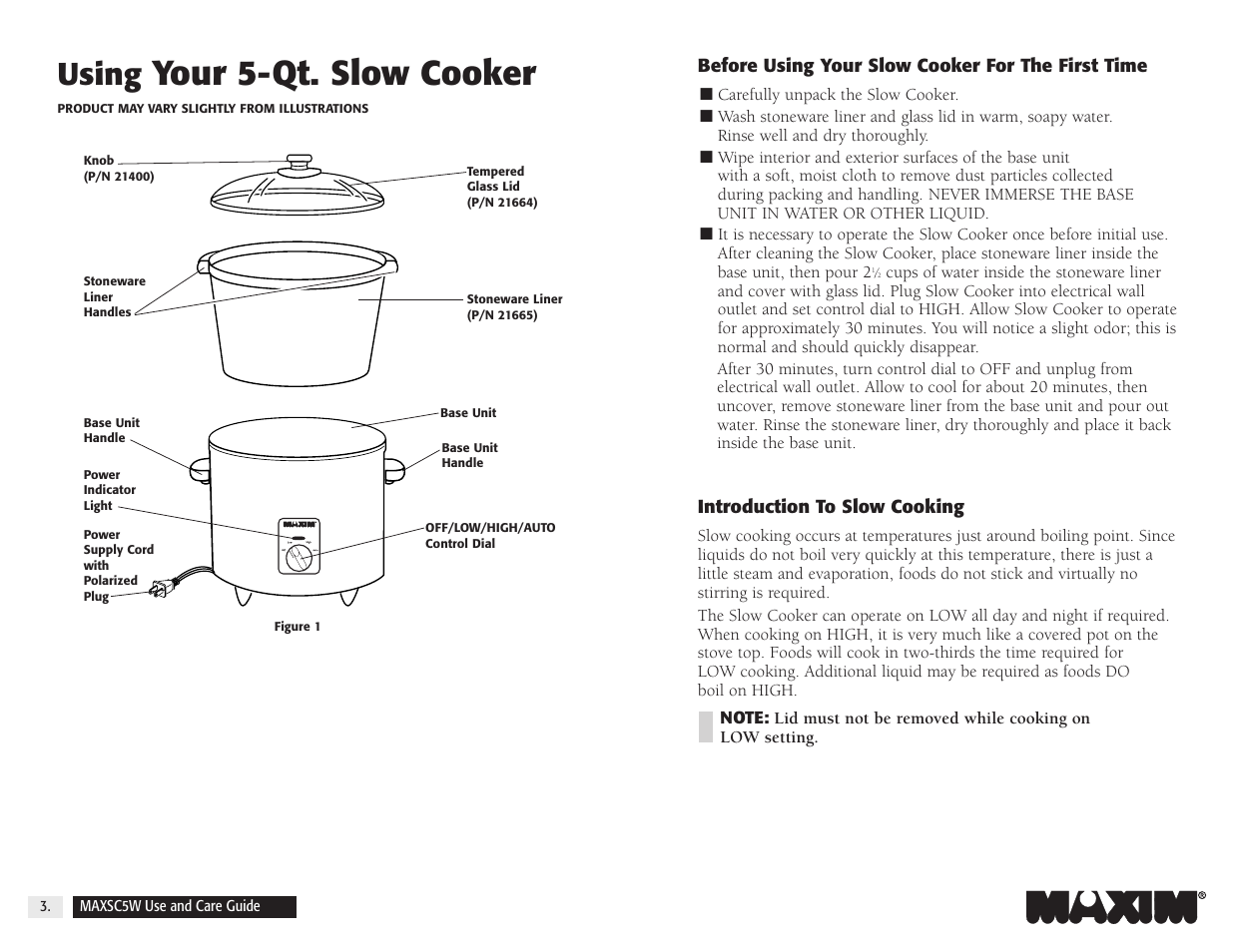 Your 5-qt. slow cooker, Using | Maxim Integrated MAXSC5W User Manual | Page 5 / 26