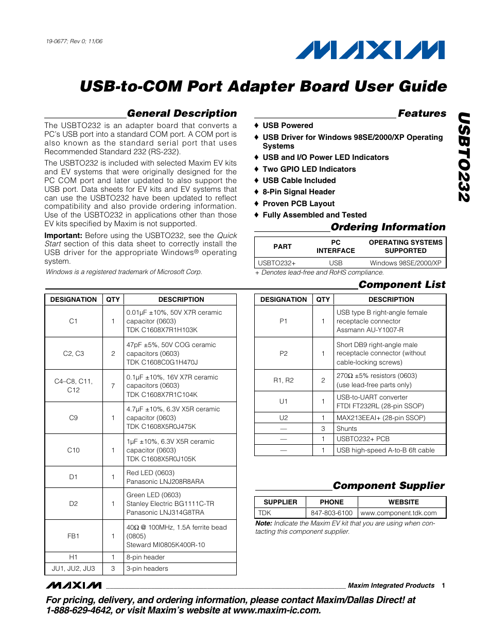 Maxim Integrated USBTO232 User Manual | 31 pages