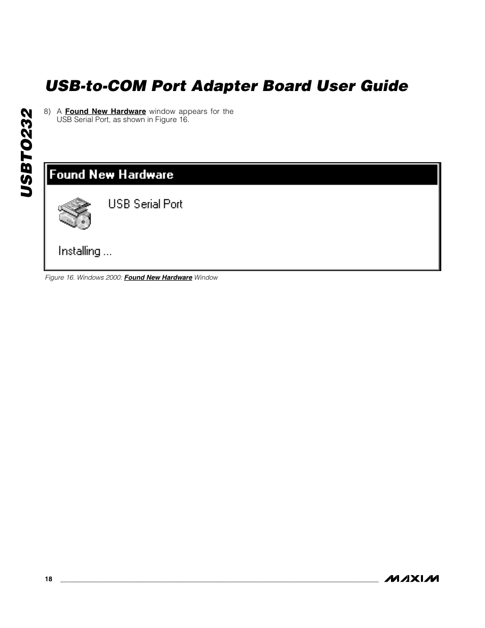 Usbto232, Usb-to-com port adapter board user guide | Maxim Integrated USBTO232 User Manual | Page 18 / 31