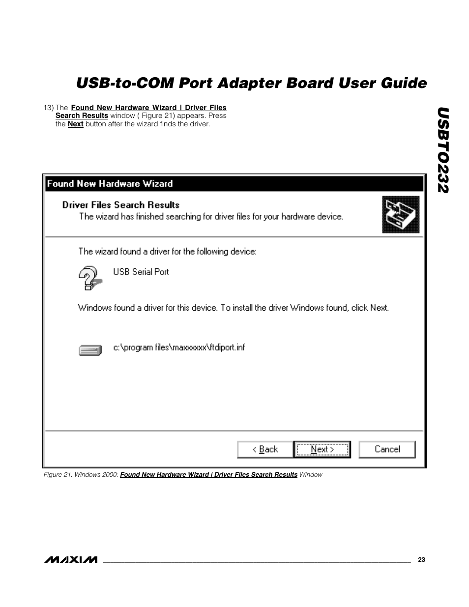 Usbto232 usb-to-com port adapter board user guide | Maxim Integrated USBTO232 User Manual | Page 23 / 31