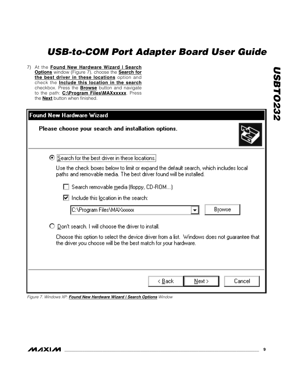 Usbto232 usb-to-com port adapter board user guide | Maxim Integrated USBTO232 User Manual | Page 9 / 31