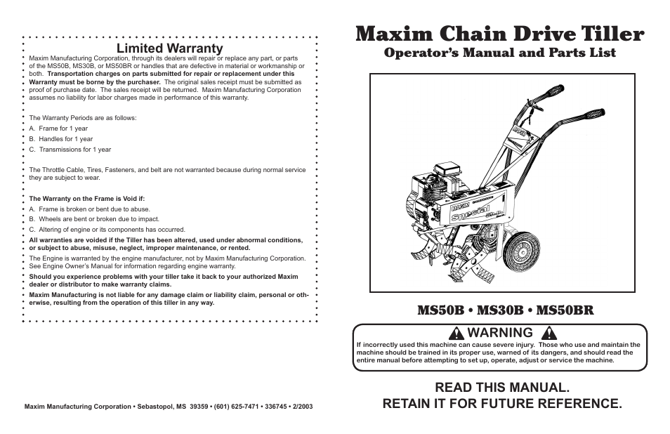 Maxim Manufacturing MS50B User Manual | 6 pages