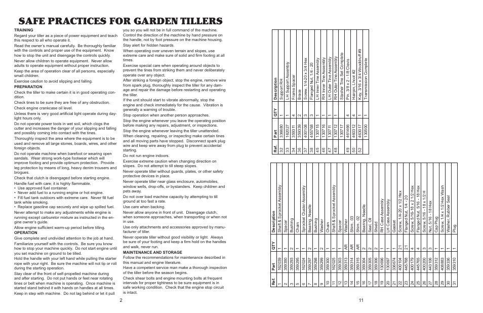 Safe practices for garden tillers | Maxim Manufacturing MS50B User Manual | Page 2 / 6