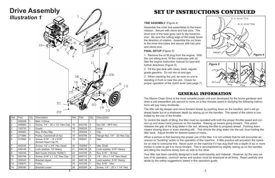 Drive assembly, Set up instructions continued, Illustration 1 | General information | Maxim Manufacturing MS50B User Manual | Page 5 / 6