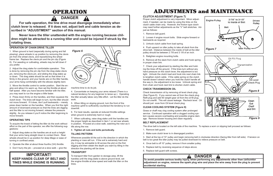 Operation, Adjustments and maintenance, Danger | Important | Maxim Manufacturing MS50B User Manual | Page 6 / 6