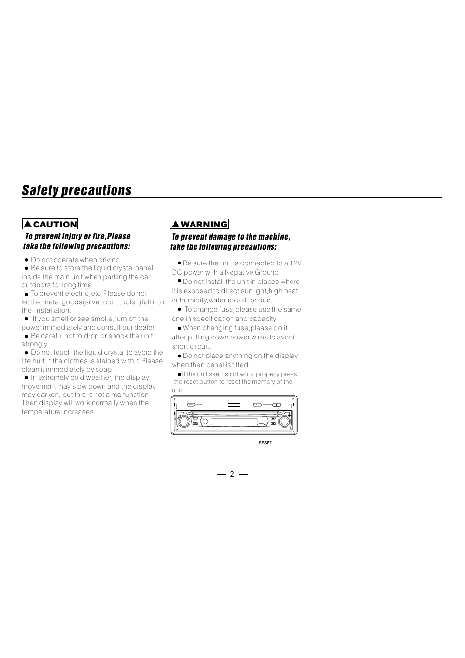 Safety precautions, Caution, Warning | Metrik Mobile Electronics MIN-T66 User Manual | Page 3 / 19