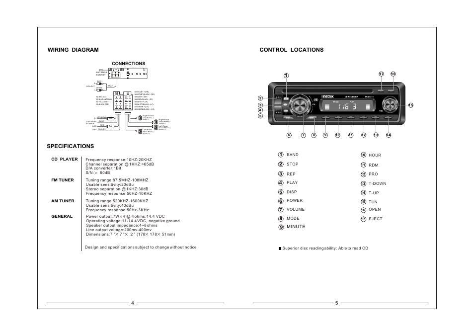 Т³гж 6, Wiring diagram, Control locations | Specifications | Metrik Mobile Electronics MCD-476 User Manual | Page 6 / 6