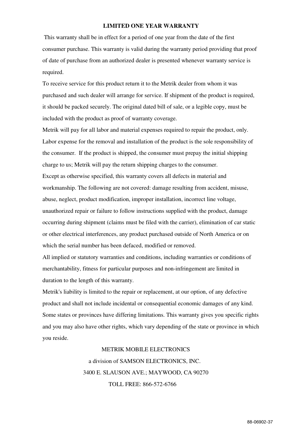 Metrik Mobile Electronics MCD-479 User Manual | Page 12 / 12