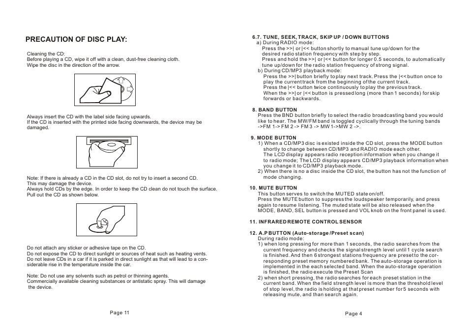 Precaution of disc play | Metrik Mobile Electronics MCD795 User Manual | Page 5 / 8