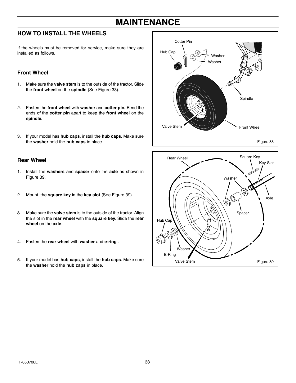 Maintenance, How to install the wheels | Murray 425014x92B User Manual | Page 33 / 56