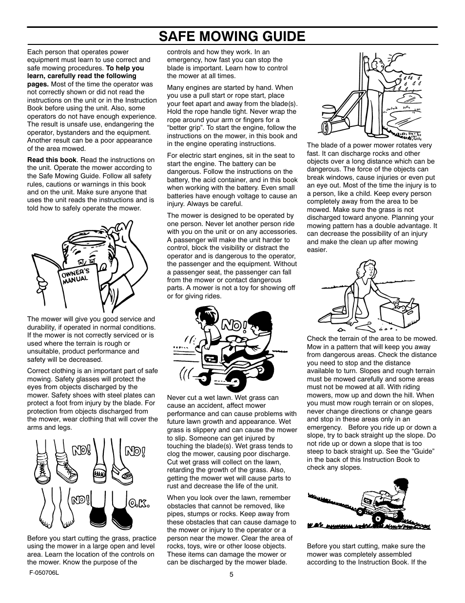 Safe mowing guide | Murray 425014x92B User Manual | Page 5 / 56