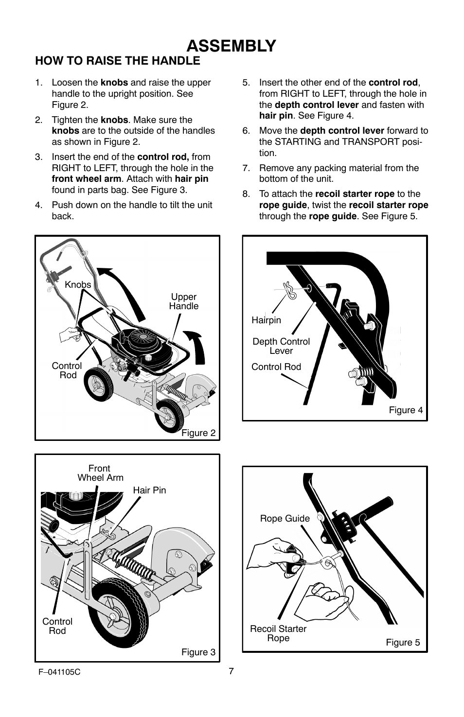 Assembly, How to raise the handle | Murray EV3850x4NA User Manual | Page 7 / 24