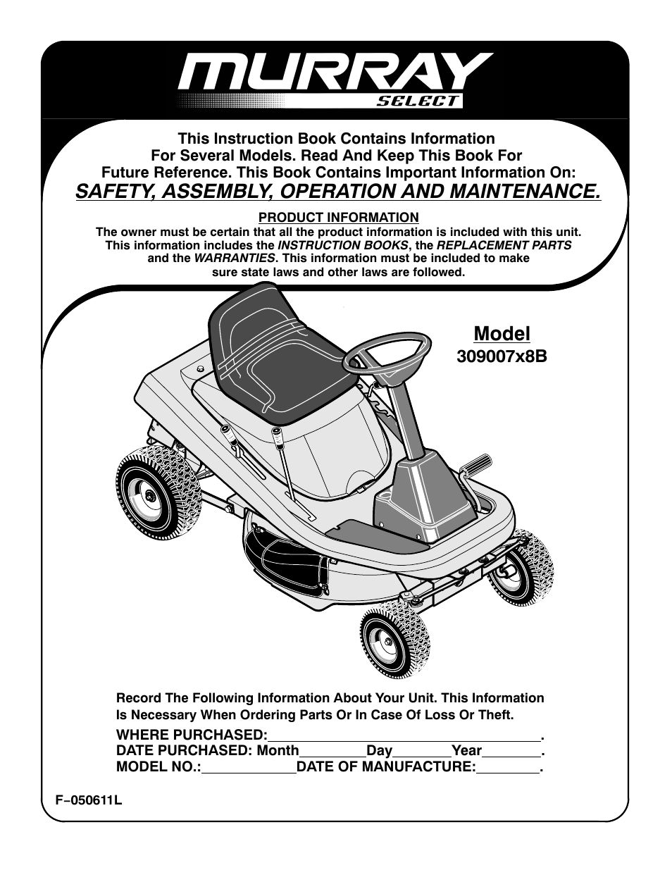 Murray 309007x8B User Manual | 52 pages