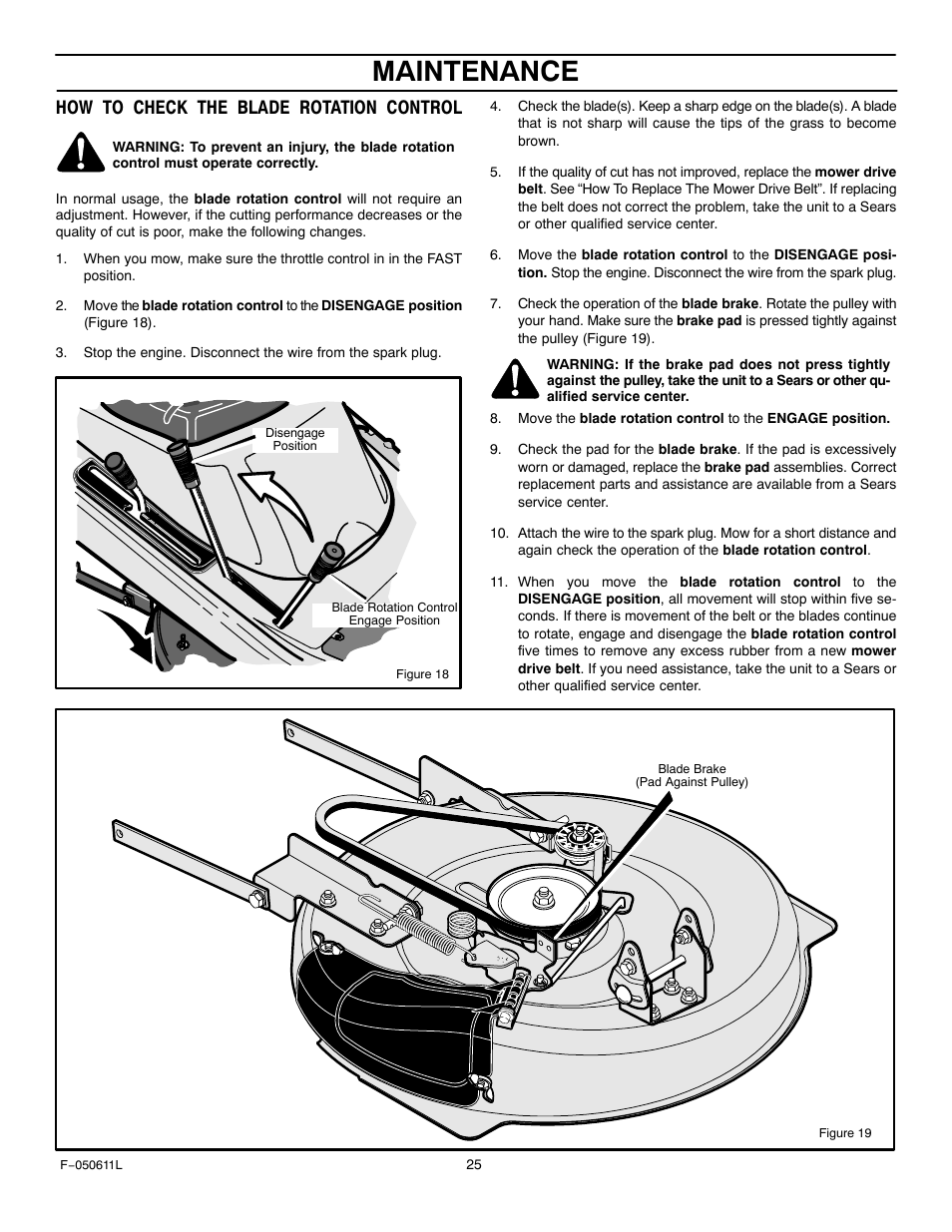 Maintenance, How to check the blade rotation control | Murray 309007x8B User Manual | Page 25 / 52