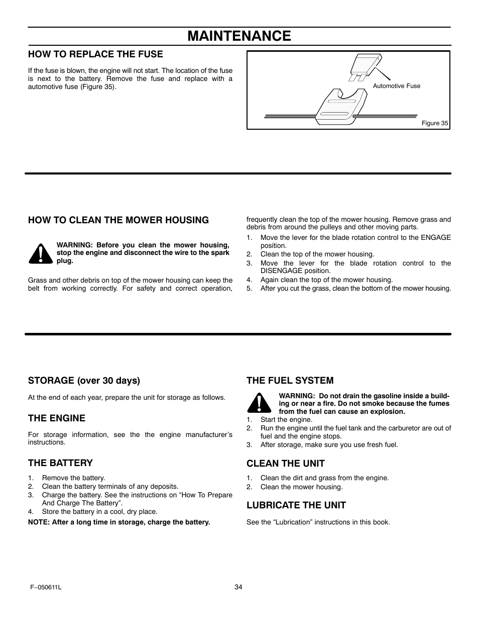 Maintenance | Murray 309007x8B User Manual | Page 34 / 52