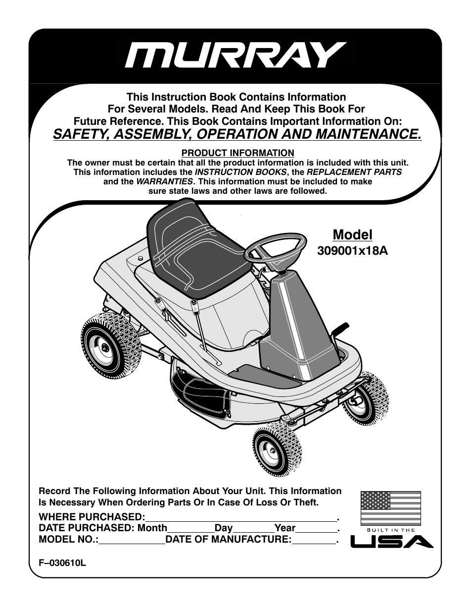 Murray 309001x18A User Manual | 52 pages