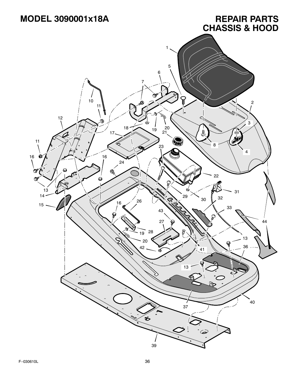 Chassis & hood | Murray 309001x18A User Manual | Page 36 / 52