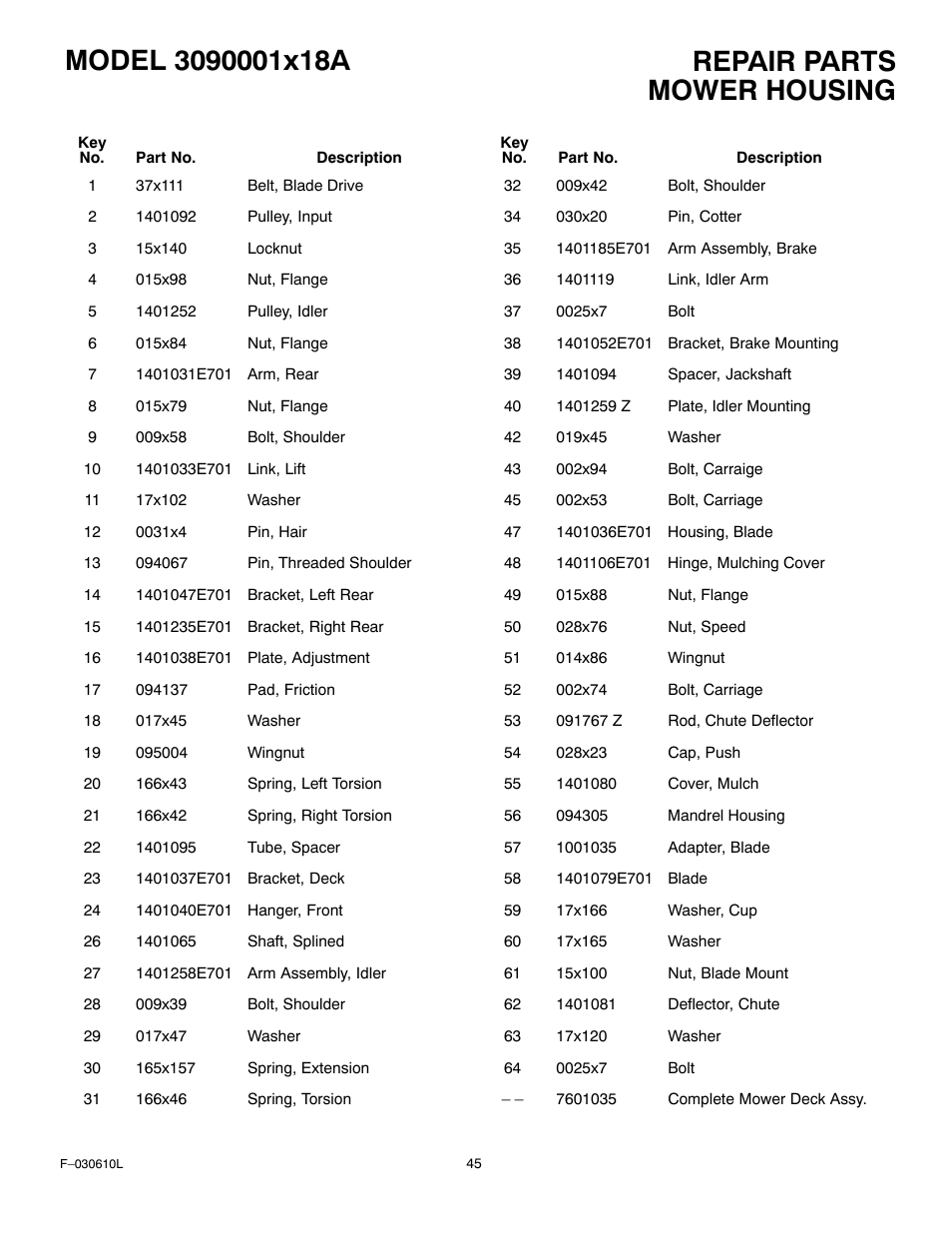 Mower housing | Murray 309001x18A User Manual | Page 45 / 52