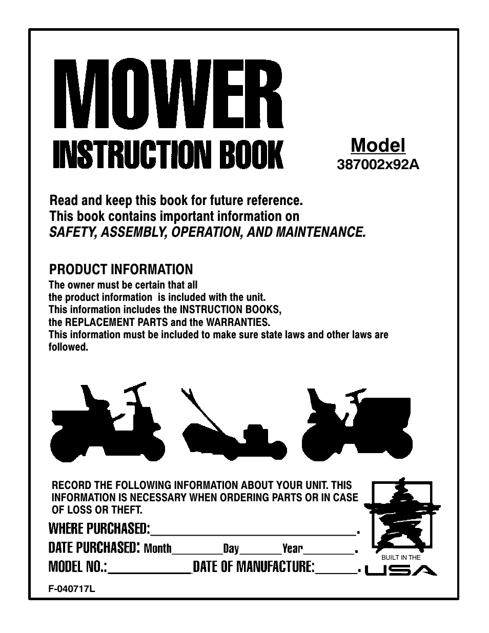 Murray 387002x92A User Manual | 52 pages