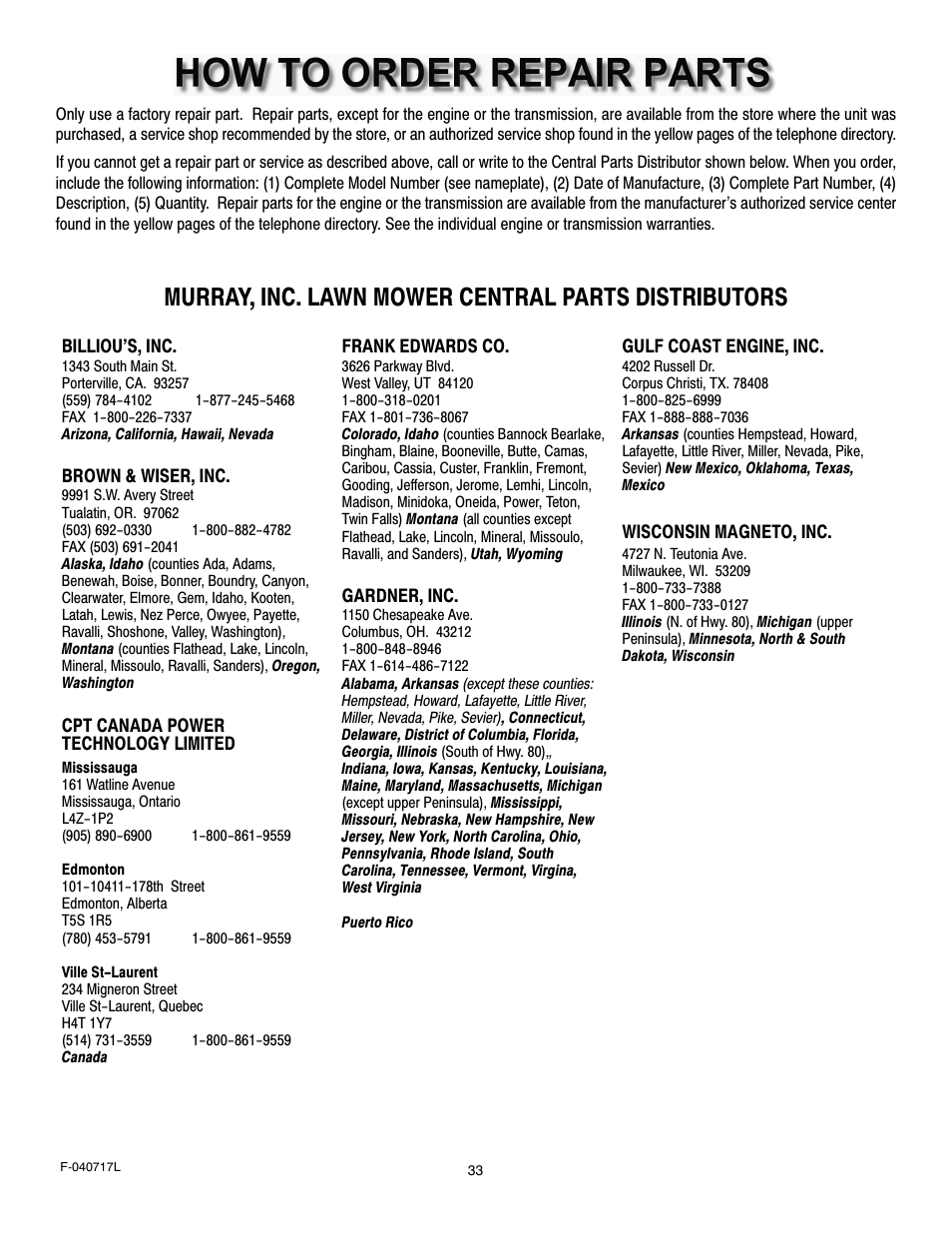 Murray, inc. lawn mower central parts distributors | Murray 387002x92A User Manual | Page 33 / 52