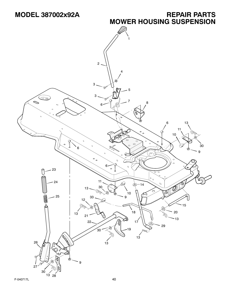 Mower housing suspension | Murray 387002x92A User Manual | Page 40 / 52