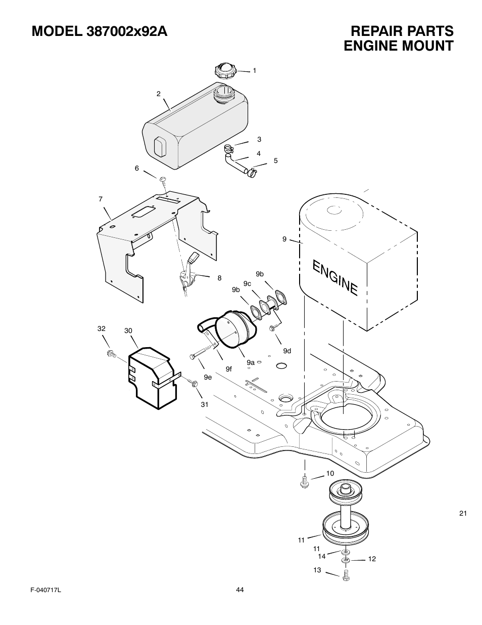 Engine mount | Murray 387002x92A User Manual | Page 44 / 52