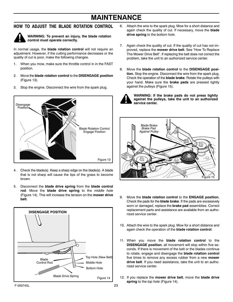 Maintenance, How to adjust the blade rotation control | Murray 405011x48A User Manual | Page 23 / 52