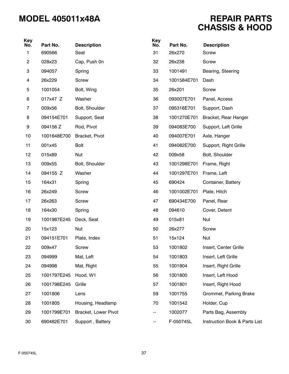 Chassis & hood | Murray 405011x48A User Manual | Page 37 / 52