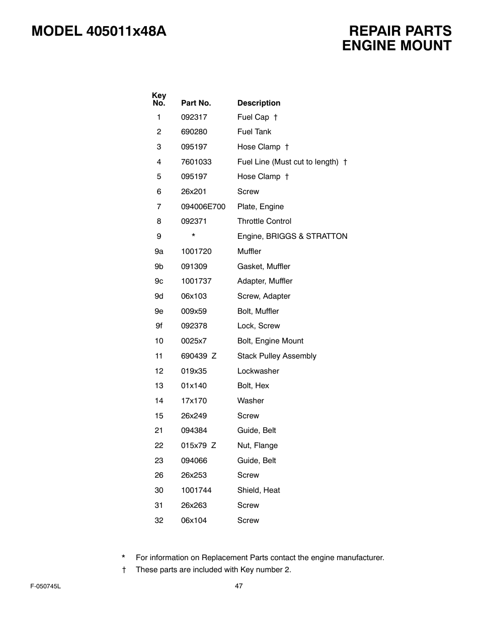 Engine mount | Murray 405011x48A User Manual | Page 47 / 52