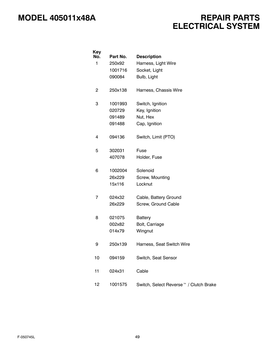 Electrical system | Murray 405011x48A User Manual | Page 49 / 52