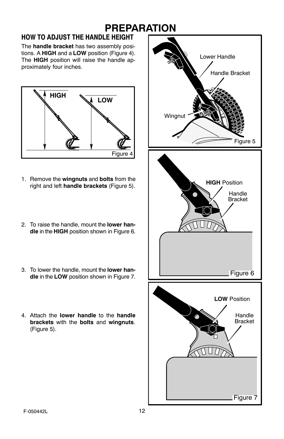 Preparation, How to adjust the handle height | Murray 22" Front Drive User Manual | Page 12 / 32