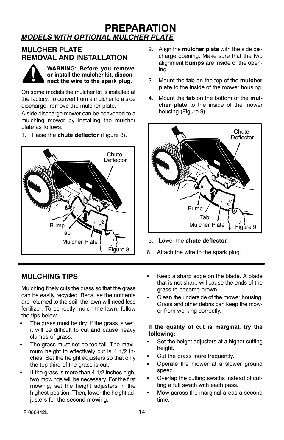 Preparation, Mulching tips | Murray 22" Front Drive User Manual | Page 14 / 32