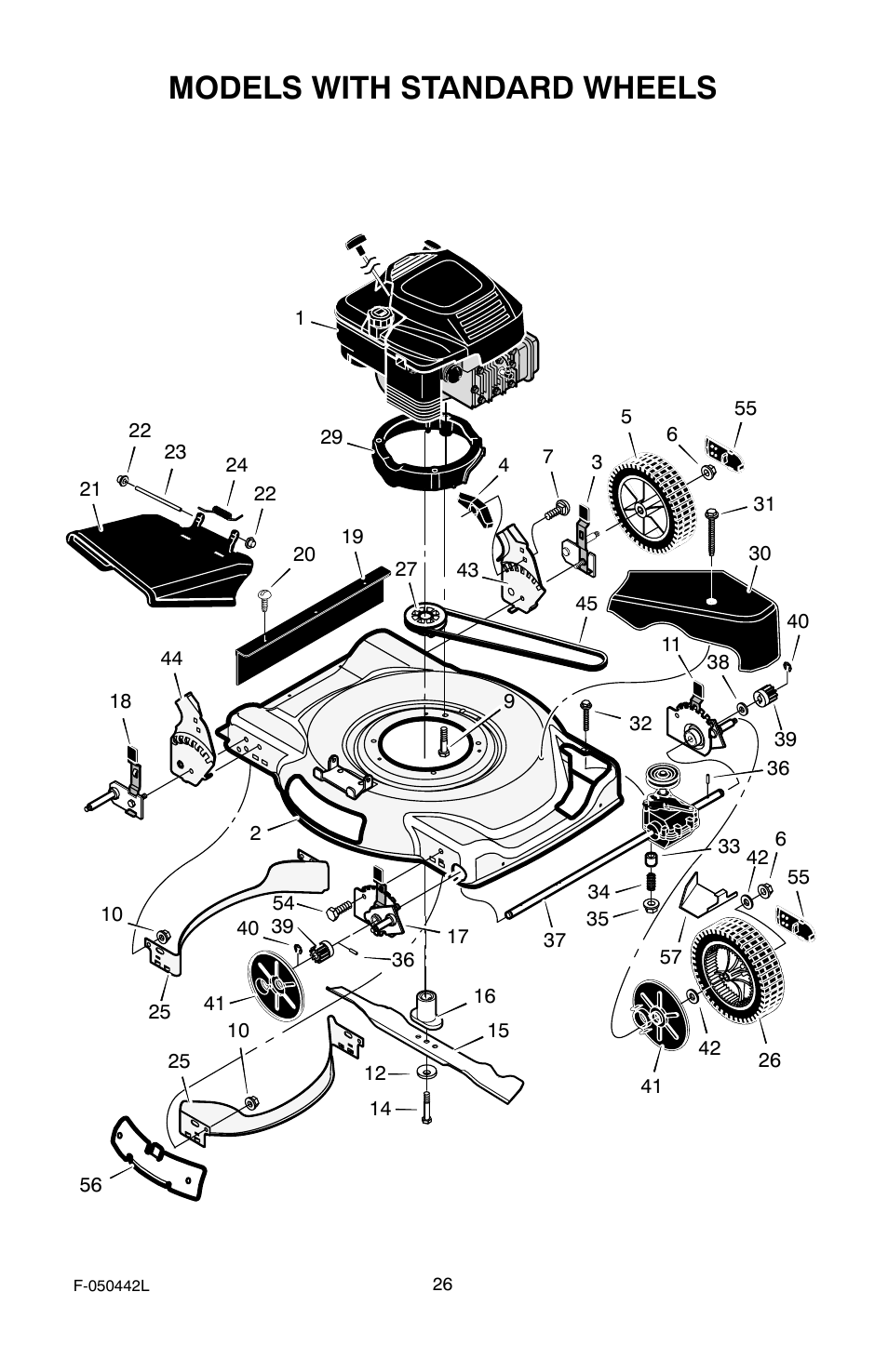 Models with standard wheels | Murray 22" Front Drive User Manual | Page 26 / 32