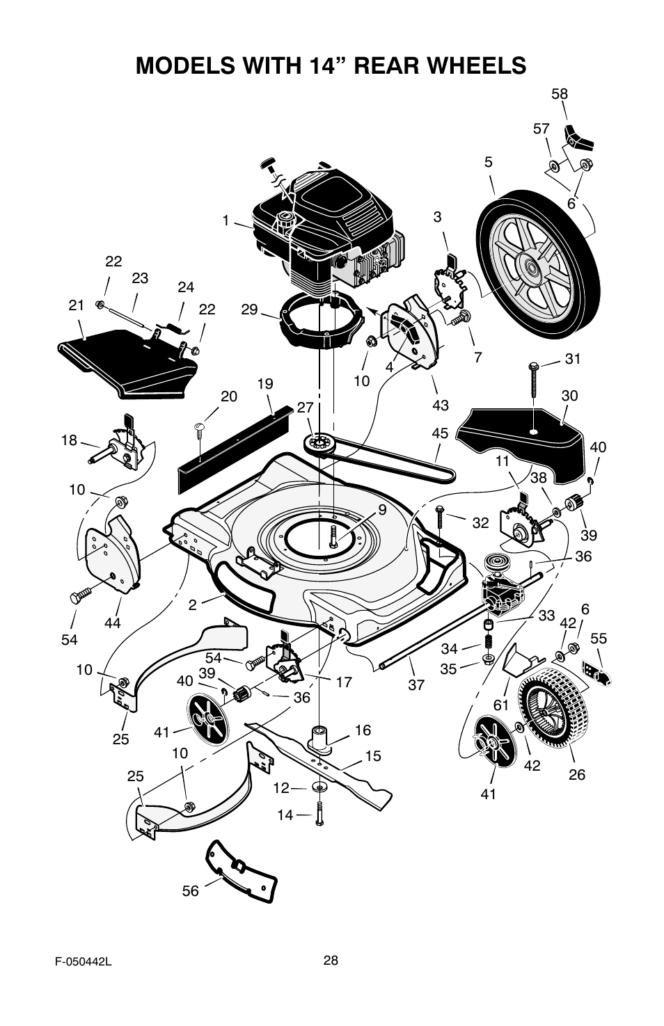 Models with 14” rear wheels | Murray 22" Front Drive User Manual | Page 28 / 32