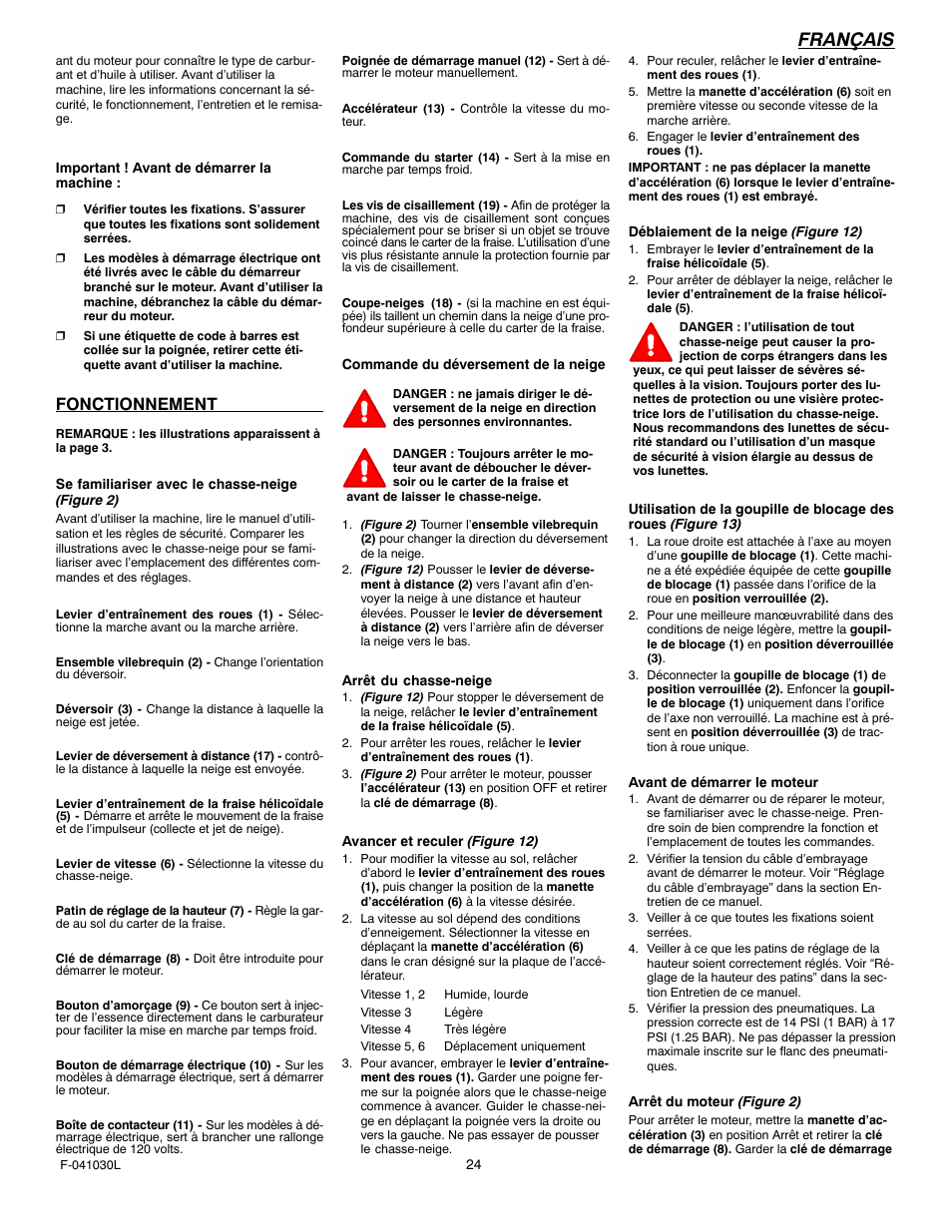 Français, Fonctionnement | Murray 629108x84B User Manual | Page 24 / 52