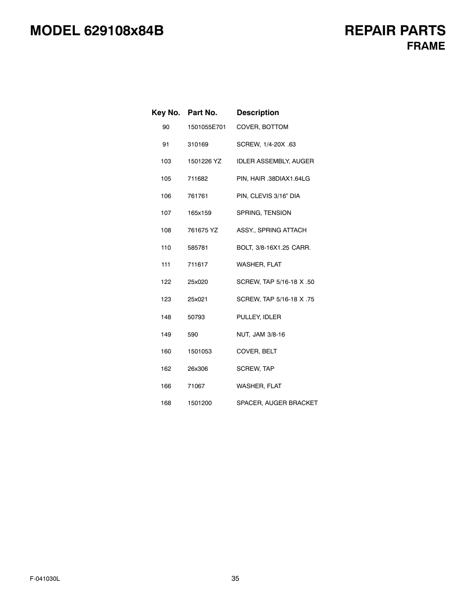 Frame | Murray 629108x84B User Manual | Page 35 / 52