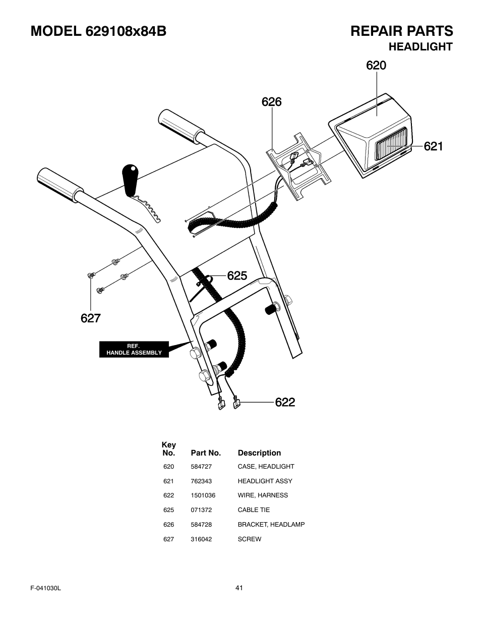 Headlight | Murray 629108x84B User Manual | Page 41 / 52