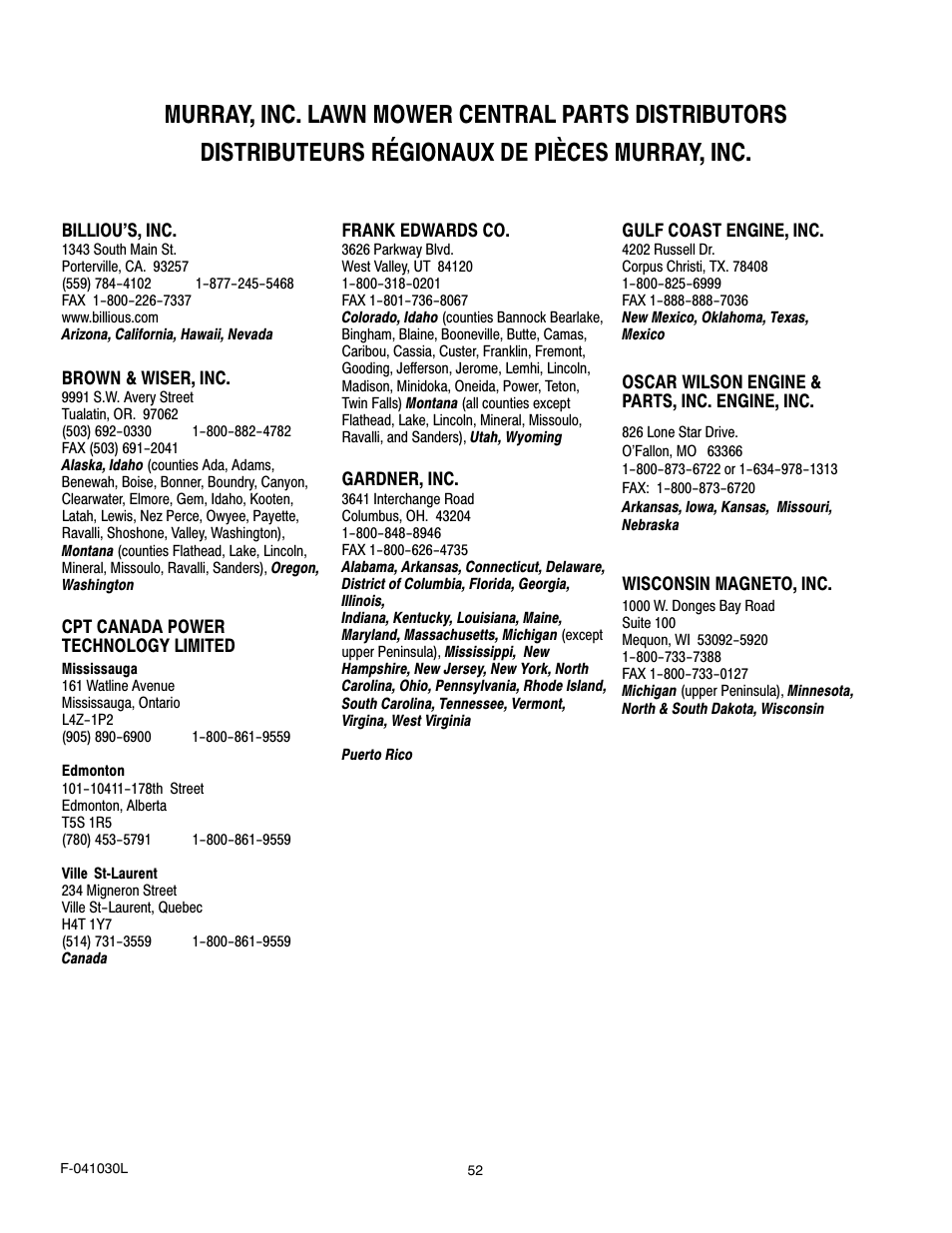 Murray 629108x84B User Manual | Page 52 / 52