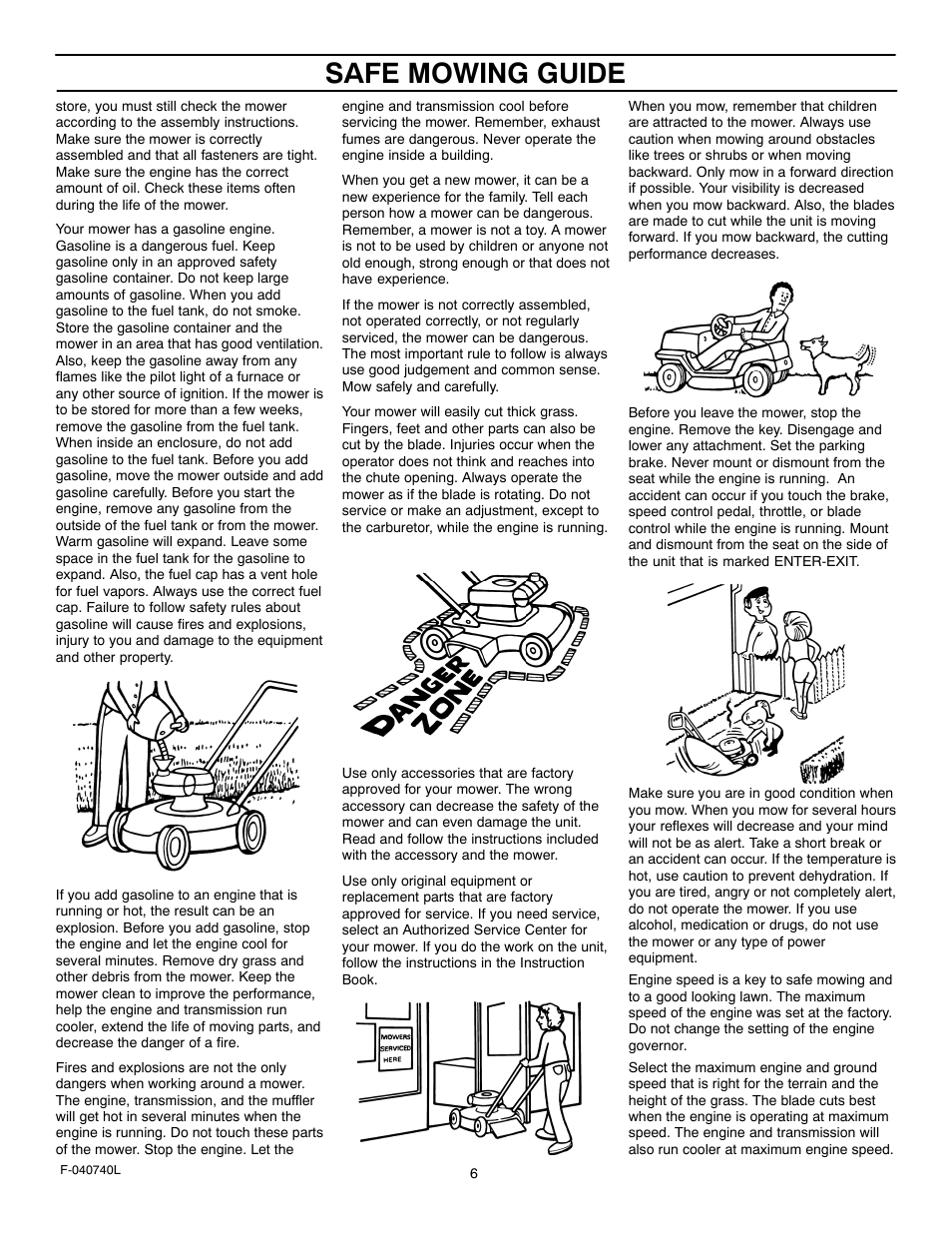 Safe mowing guide | Murray 425620x92B User Manual | Page 6 / 52