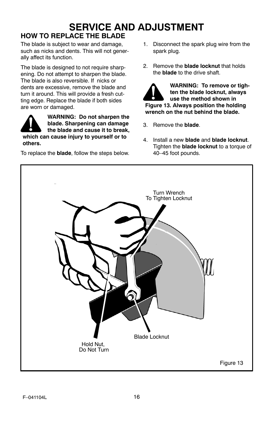 Service and adjustment, How to replace the blade | Murray EV3850x4B 3.8 User Manual | Page 16 / 24