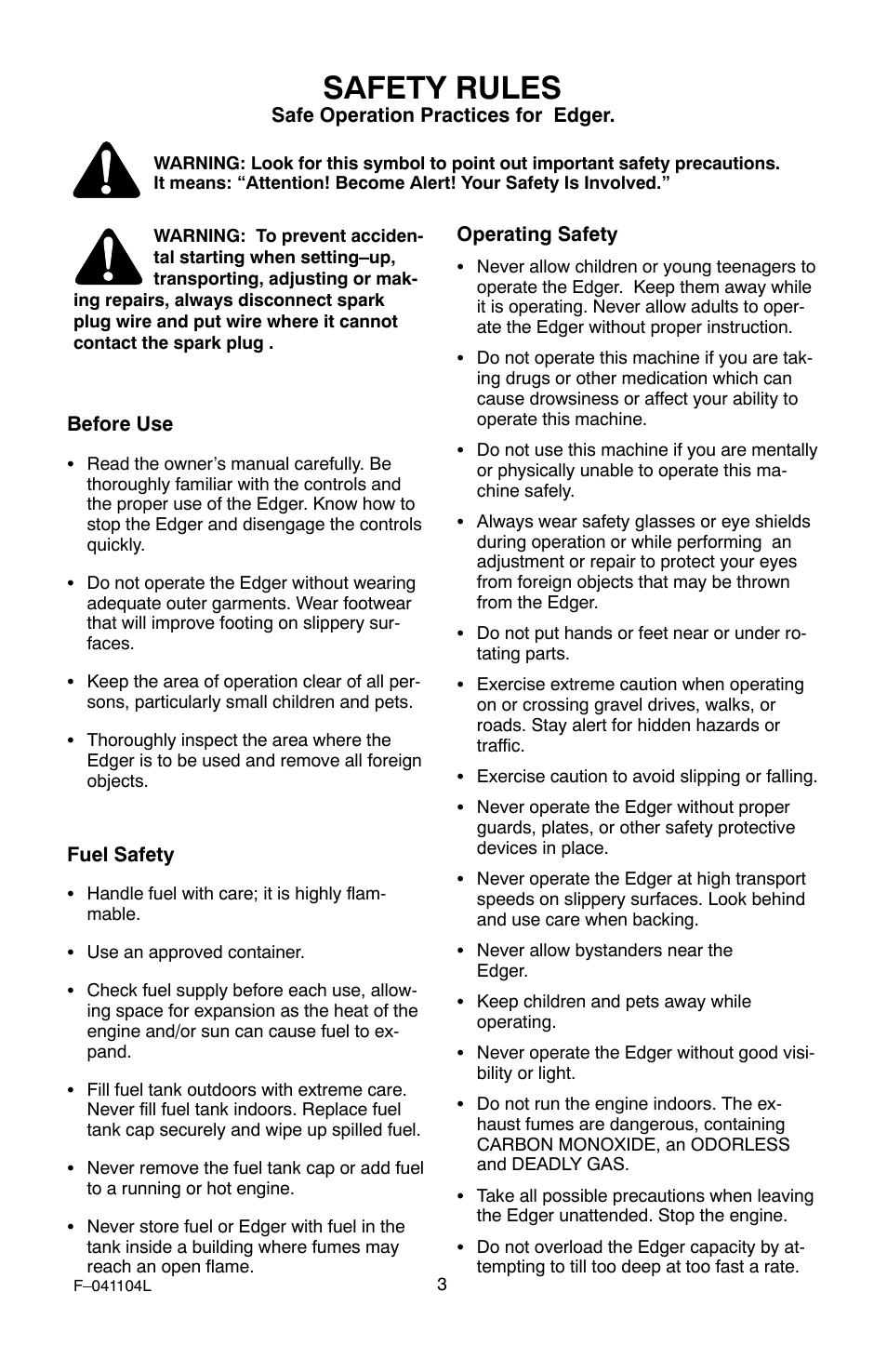 Safety rules | Murray EV3850x4B 3.8 User Manual | Page 3 / 24