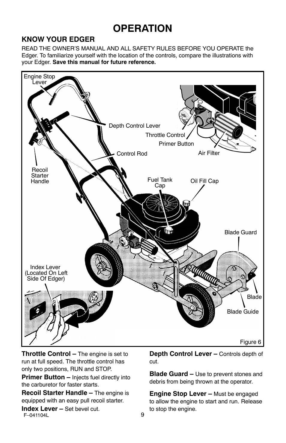 Operation, Know your edger | Murray EV3850x4B 3.8 User Manual | Page 9 / 24