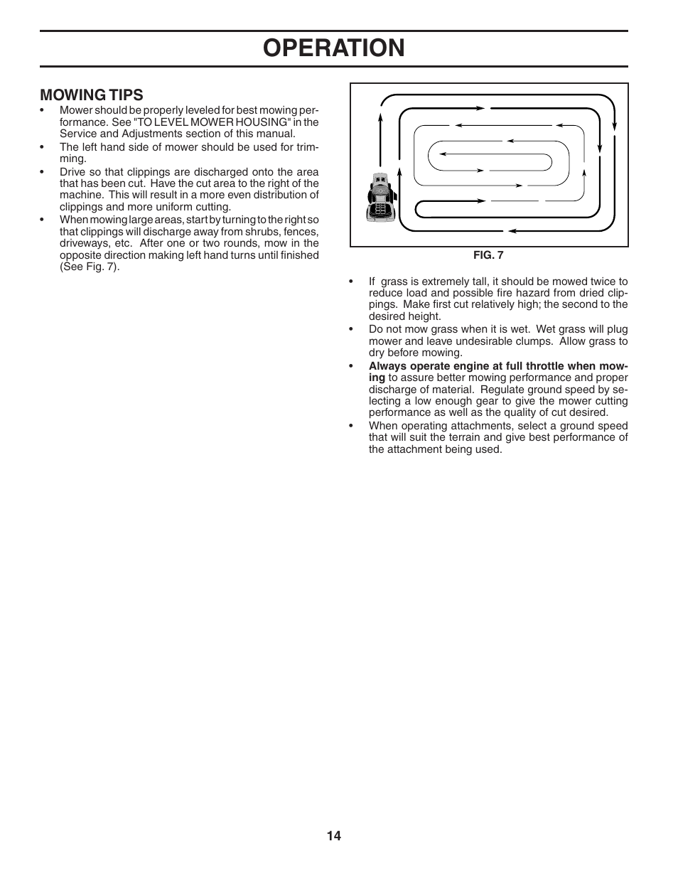 Operation, Mowing tips | Murray MB1842LT User Manual | Page 14 / 28